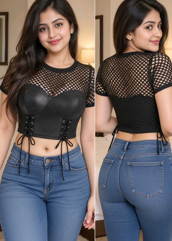 Black Mesh Lace-Up Corset Crop Top