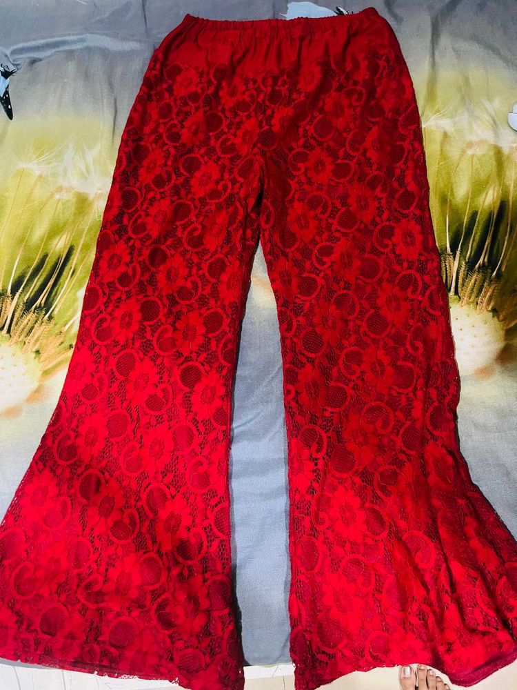 Elegant Red Lace Palazzo Pants