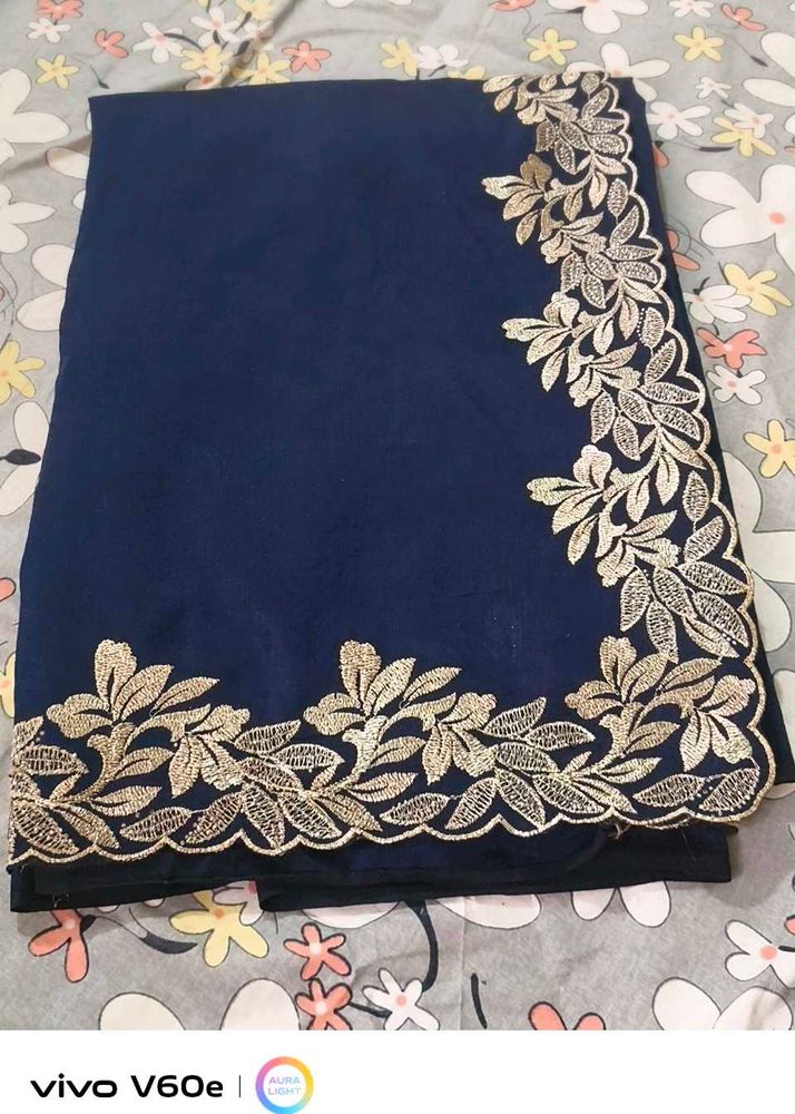 Elegant Navy Saree with Gold Embroidery