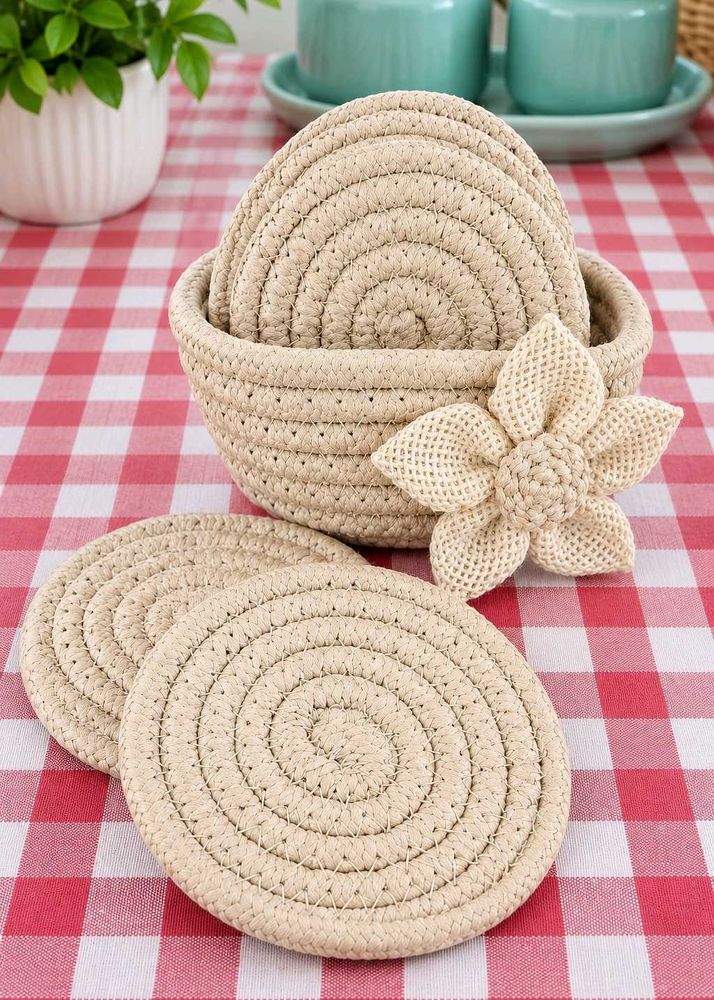 Handmade Woven Coasters with Flower Detail