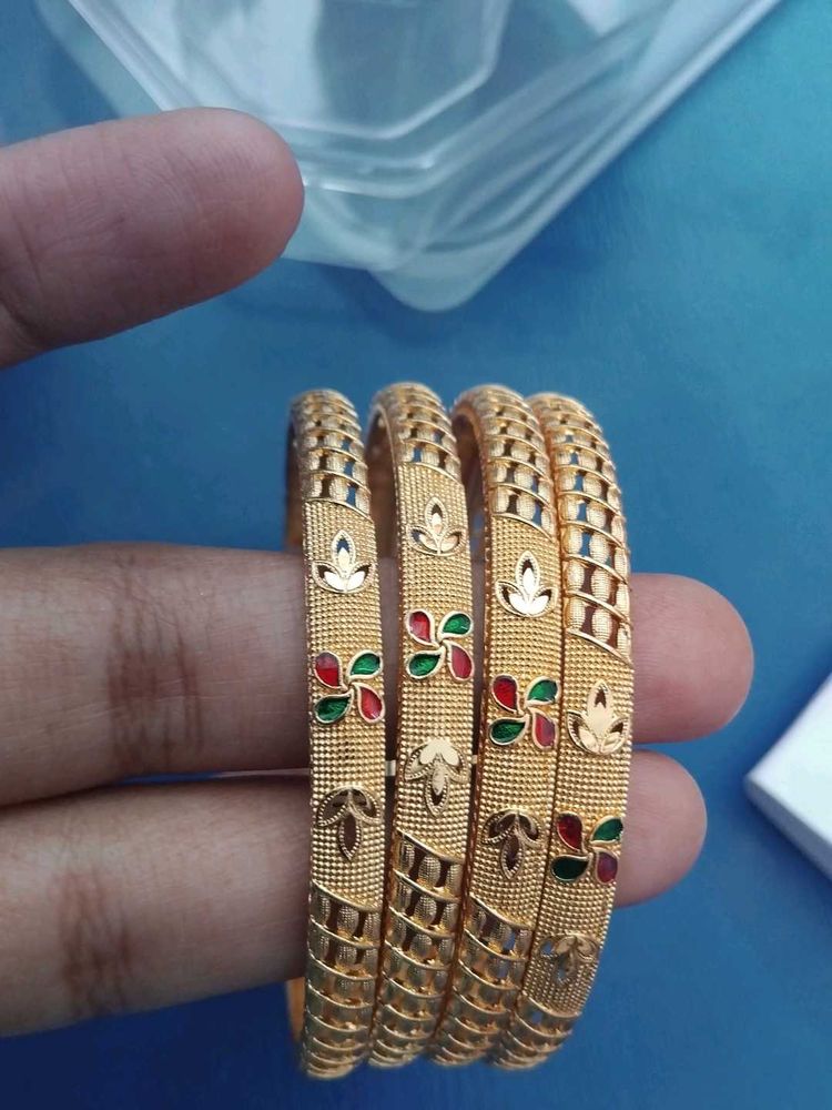 Exquisite Gold Bangles with Enamel Work