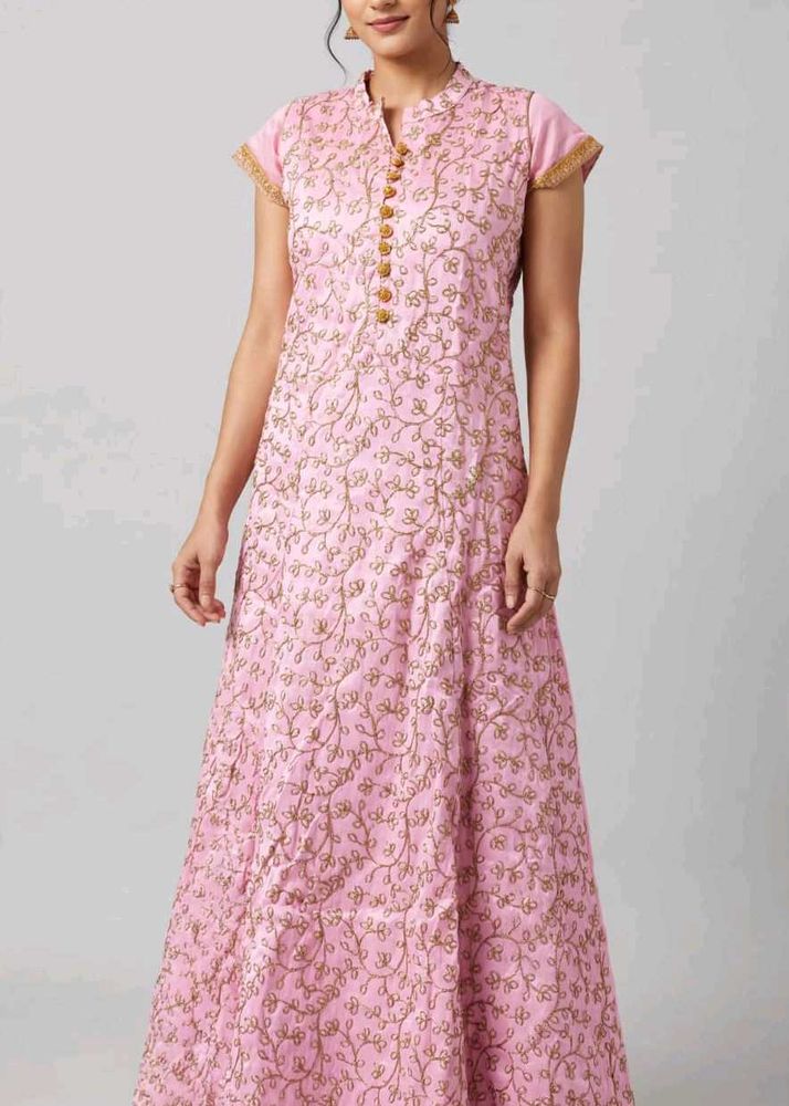 Elegant Pink Embroidered Gown