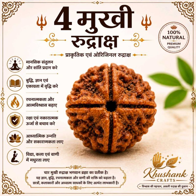 4 मुखी रुद्राक्ष | प्राकृतिक एवं ओरिजिनल चार मुखी