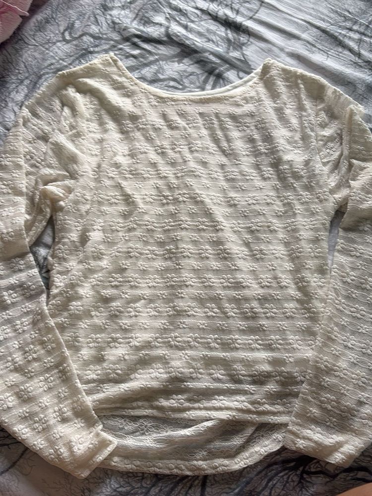 Cream Floral Lace Long Sleeve Top