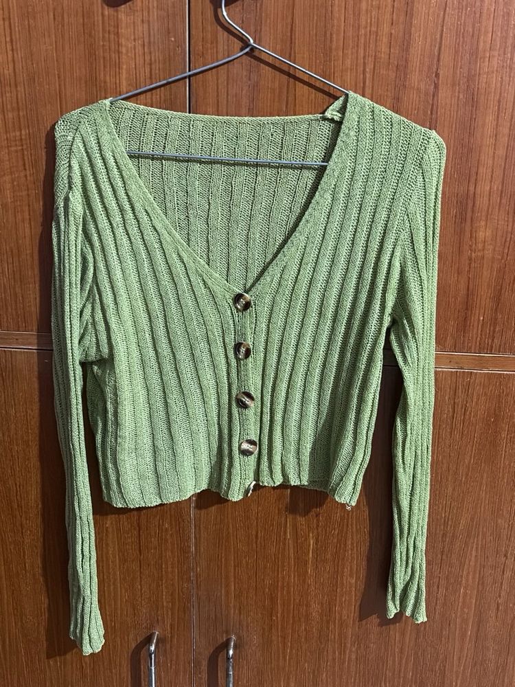 Light Green Button-Up Cardigan