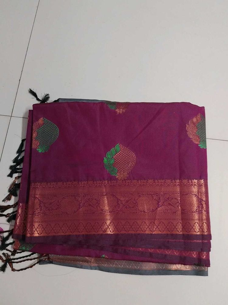 Elegant Purple Saree with Gold Border