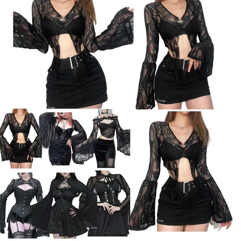 Gothic Black Lace Long Sleeve Top