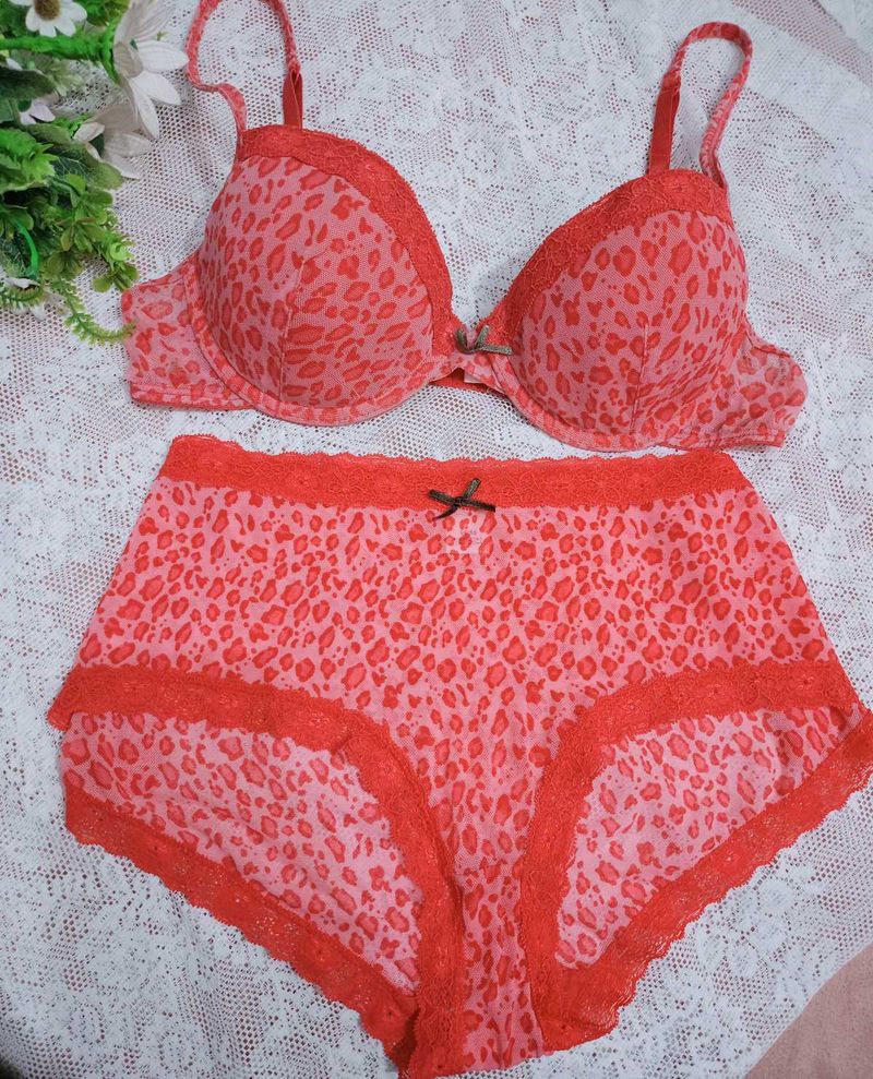 Coral Leopard Lingerie Set
