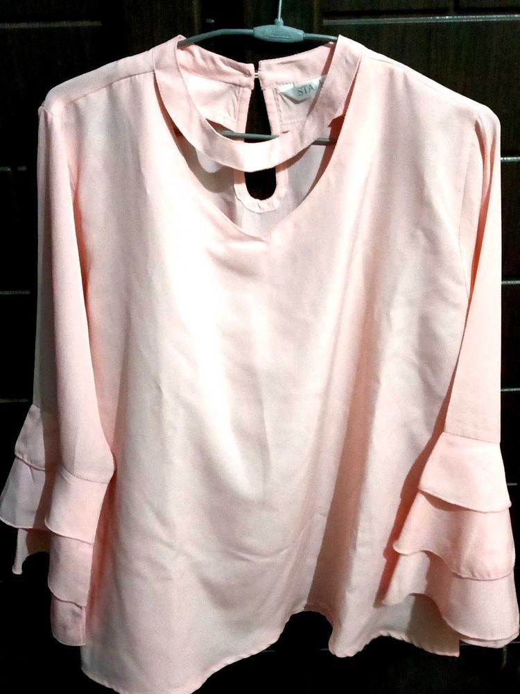 Chic Ruffle Sleeve Pink Top