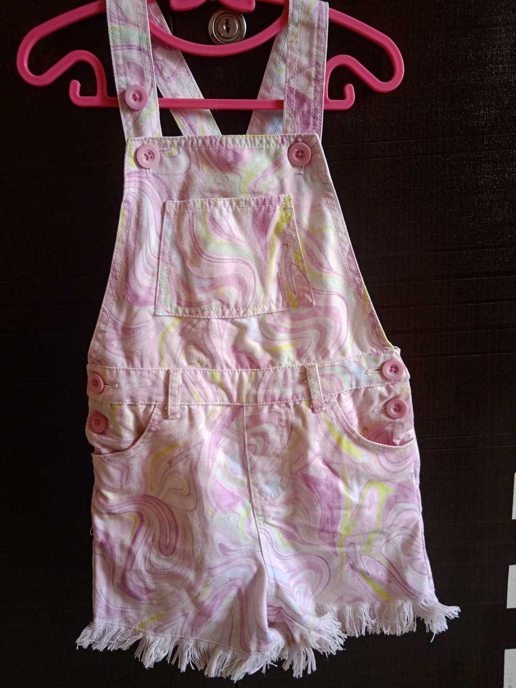 Pink Swirl Print Short Overalls