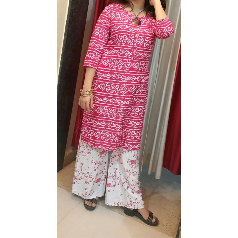 Pink White Kurta Palazzo Set