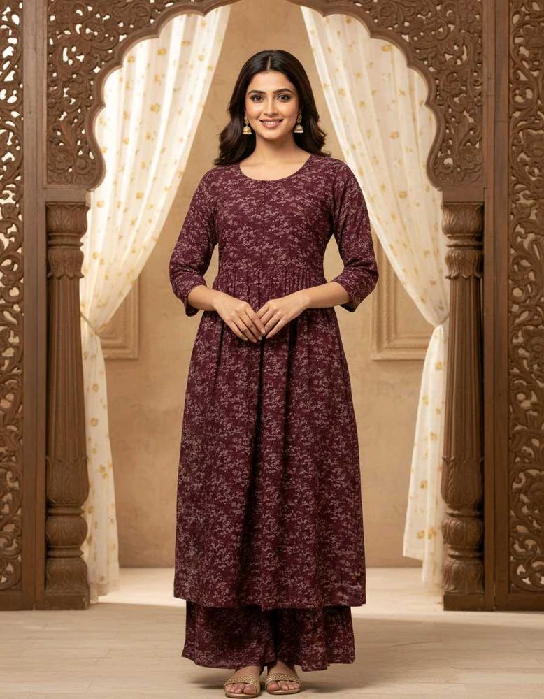 Maroon Printed Kurta Set