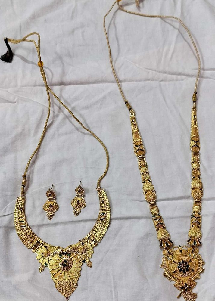 Gold Necklace and Earrings Set