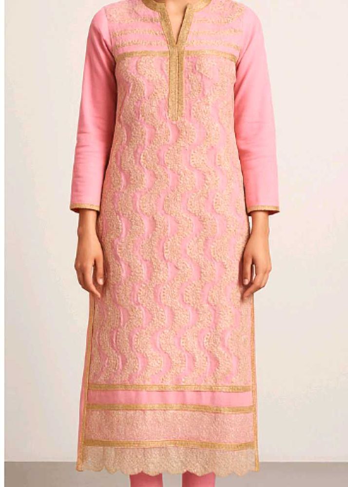 Pink &amp; Gold Embellished Kurti