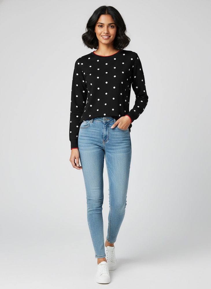 Black Polka Dot Long Sleeve Top