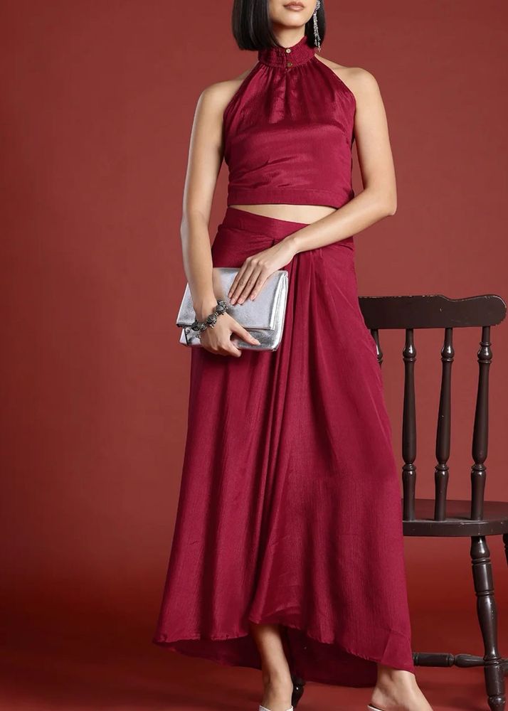 halter neck top with pleated skirt