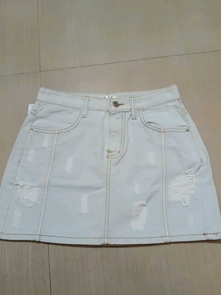 Distressed Denim Mini Skirt
