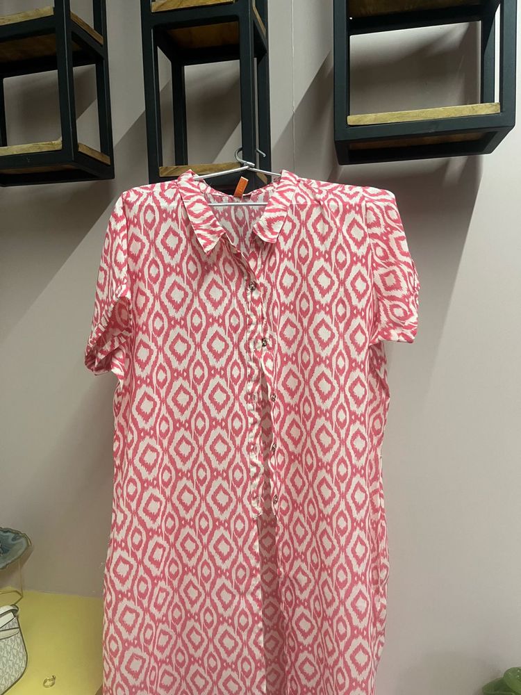 Pink Geometric Print Kurta