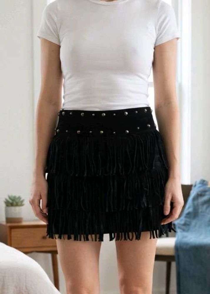 Fringe Mini Velvet Fancy Small Skirt with Studs