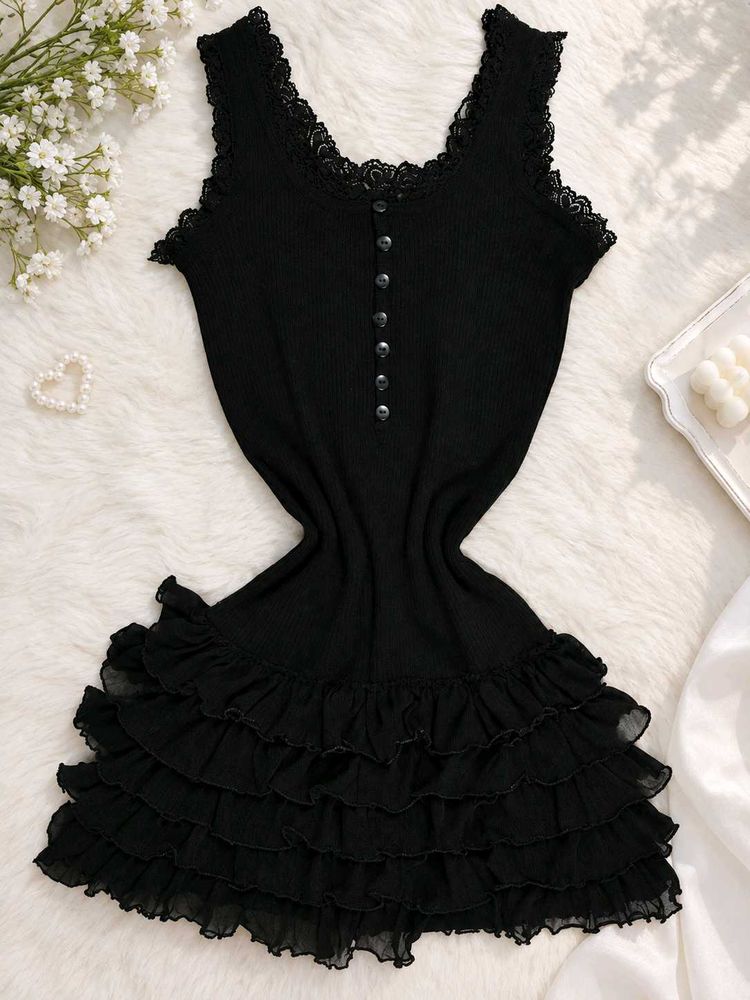 Black Lace Trimmed Nightgown