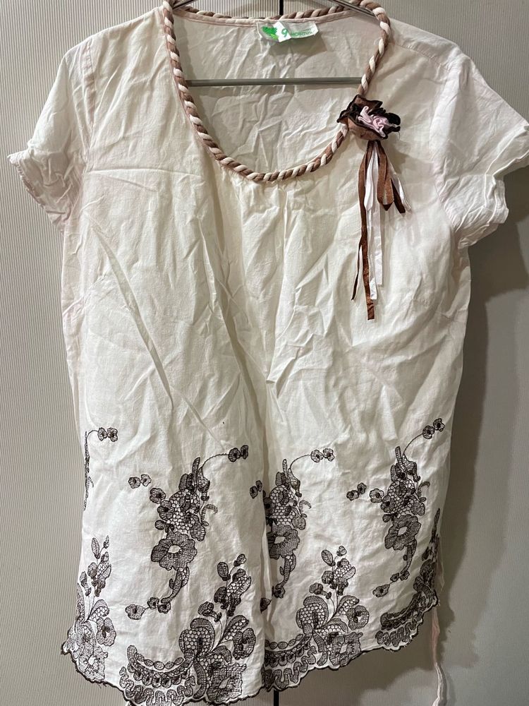 White Embroidered Kurta Top