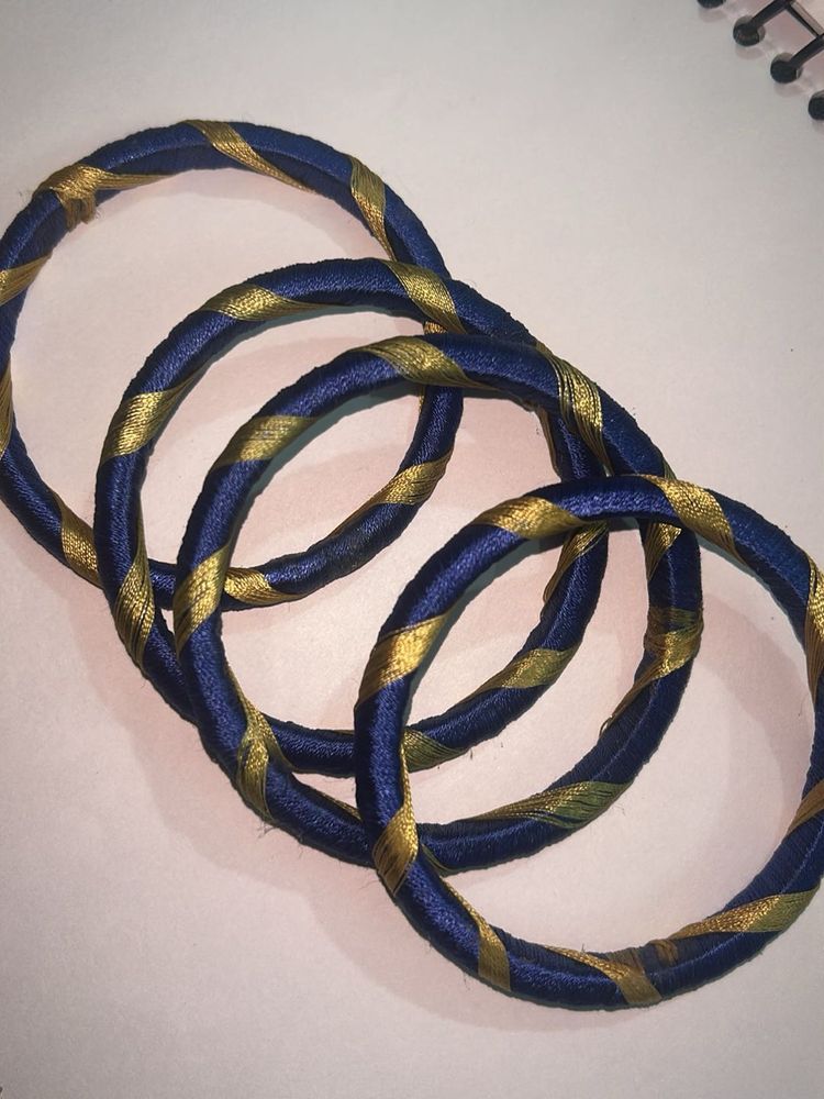 Blue &amp; Gold Thread Bangles (Set of 4)