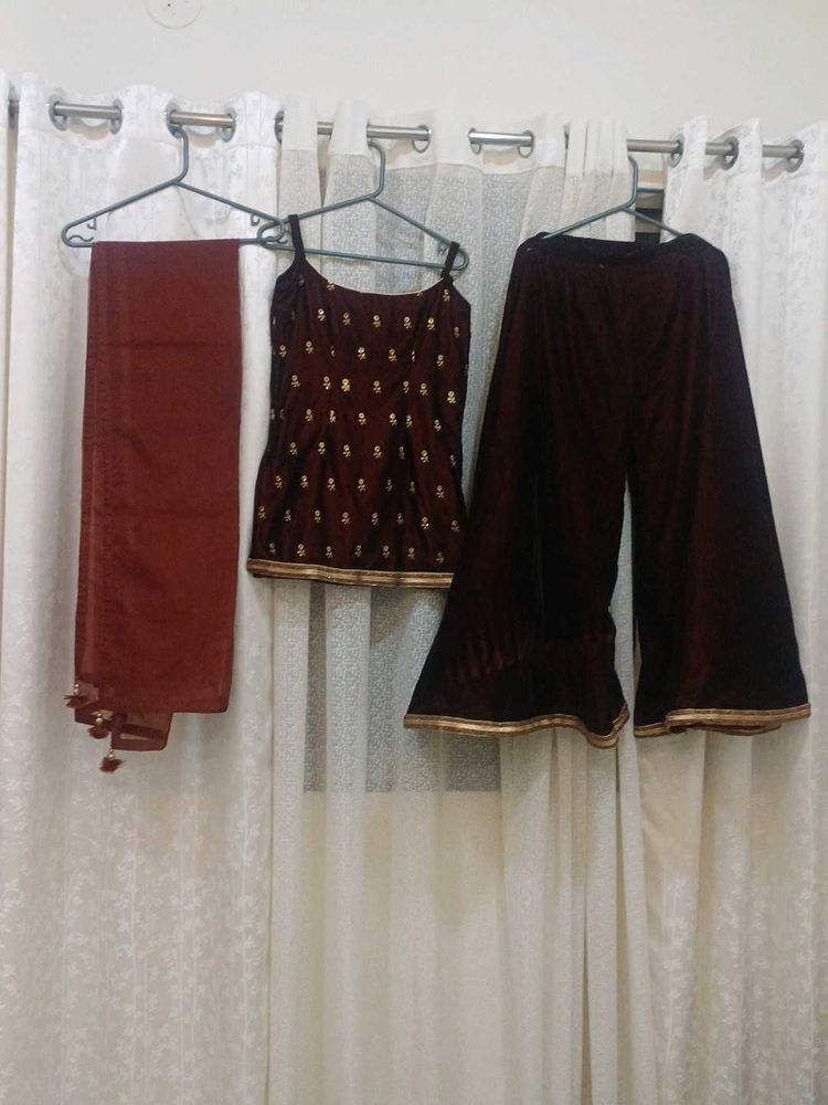 Maroon Velvet sharara set