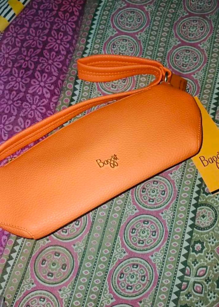baggit Orange Faux Leather Clutch