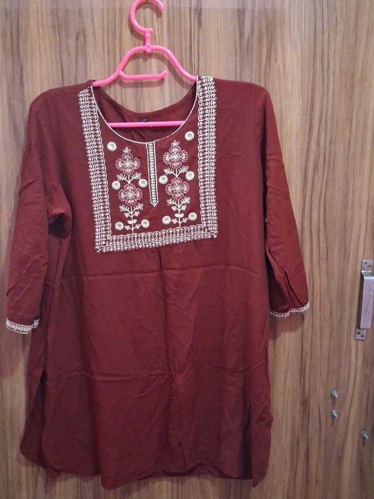 Maroon Embroidered Kurta