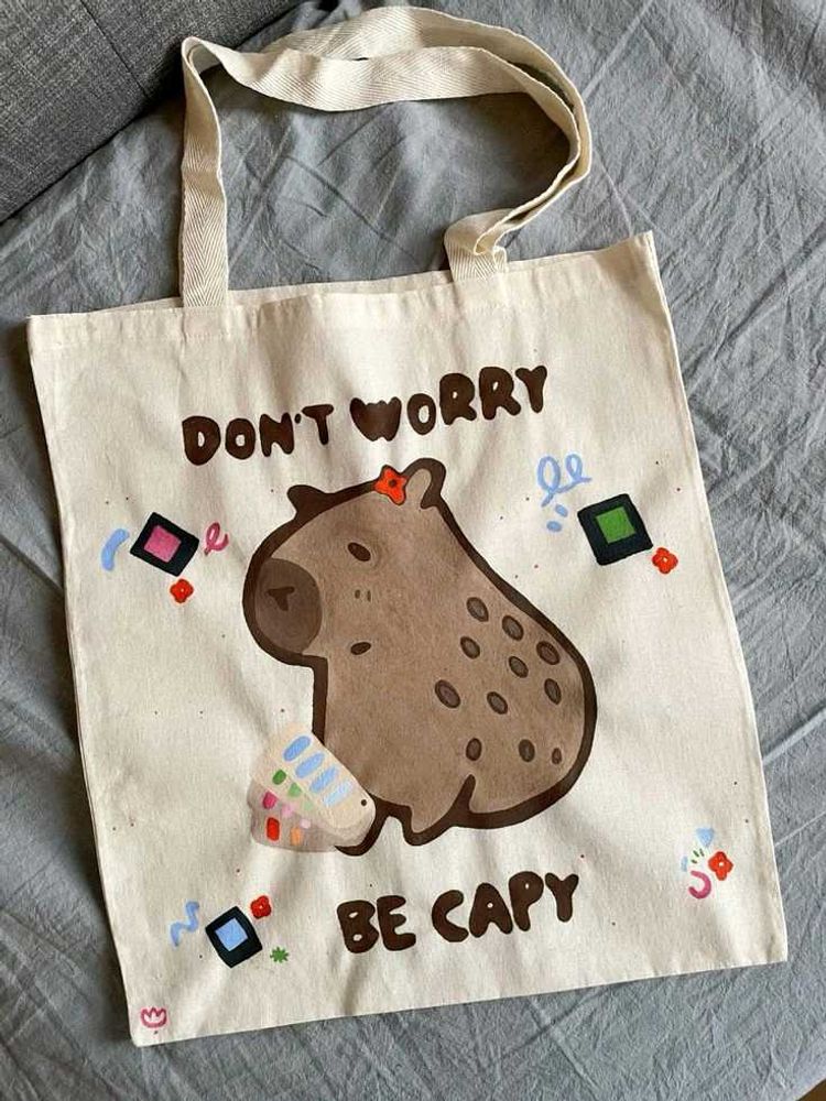 handpainted Cute Capybara Tote Bag