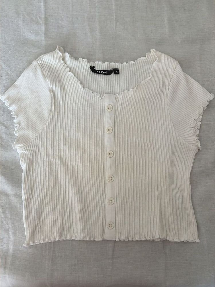 Ribbed Button-Up Crop Top