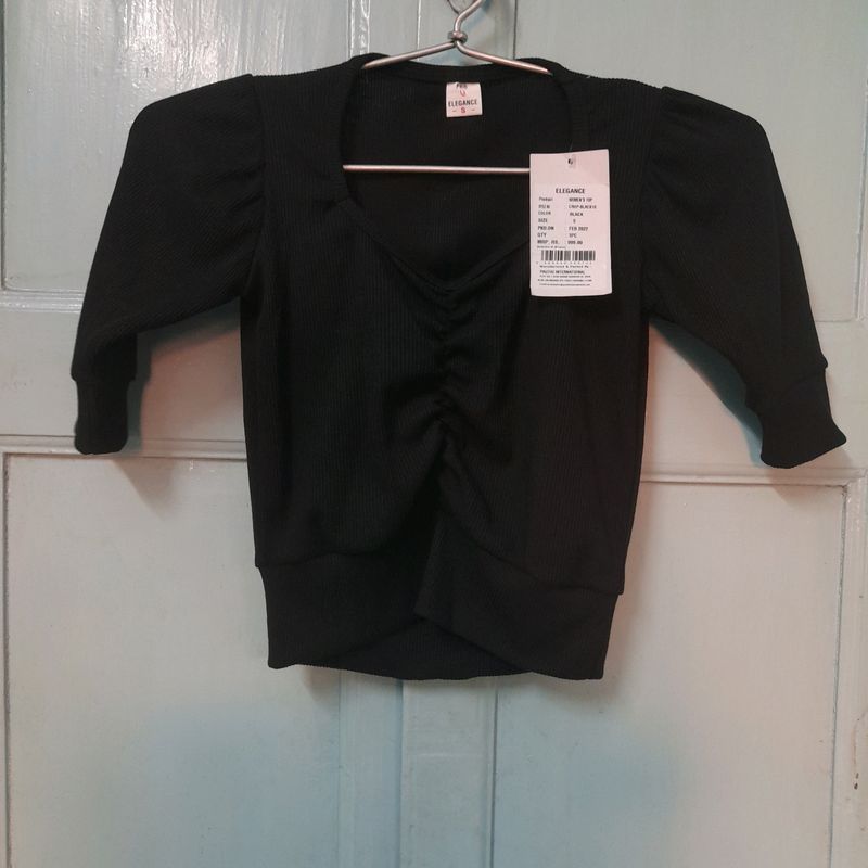 Korean New Branded Sweetheart Neck Black Crop Top