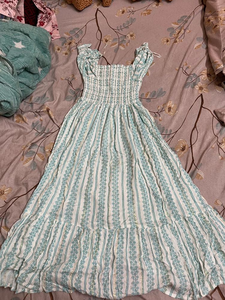 Blue &amp; White Striped Maxi Dress