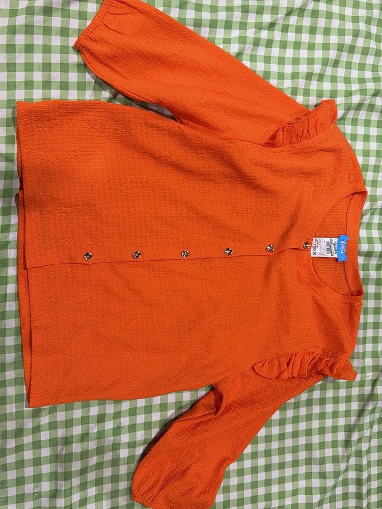 Bright Orange Textured Button-Up Top