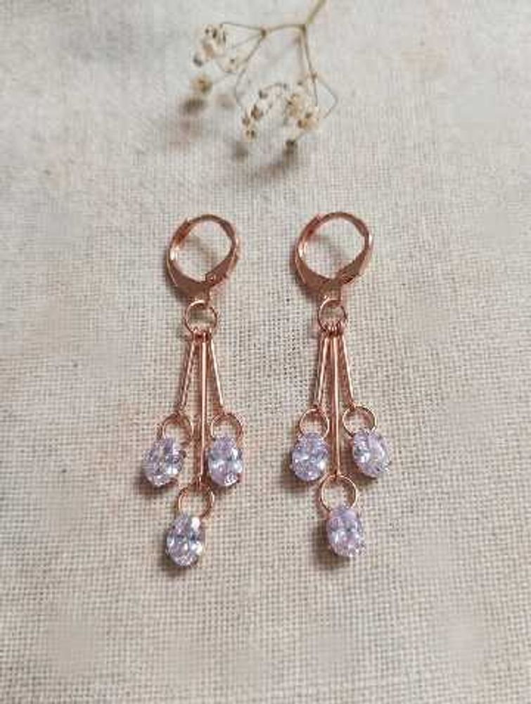 💖 Rose Gold Dangle Earrings with Crystals ✨