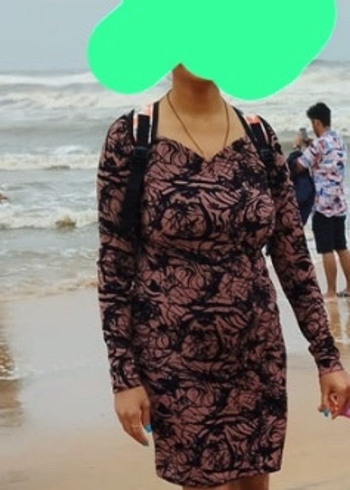 Patterned Long Sleeve Mini Dress