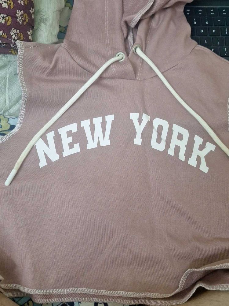 Pink Sleeveless "New York" Hoodie Top