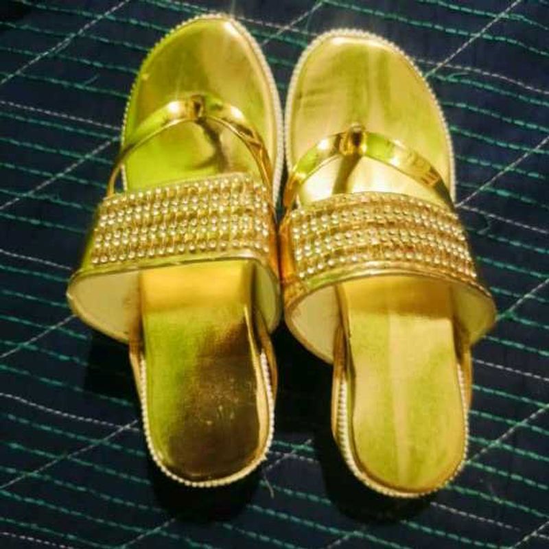 Golden Embellished Flat Sandals