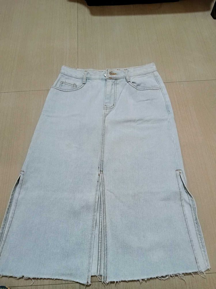 Light Wash Denim Midi Skirt (fixed price)