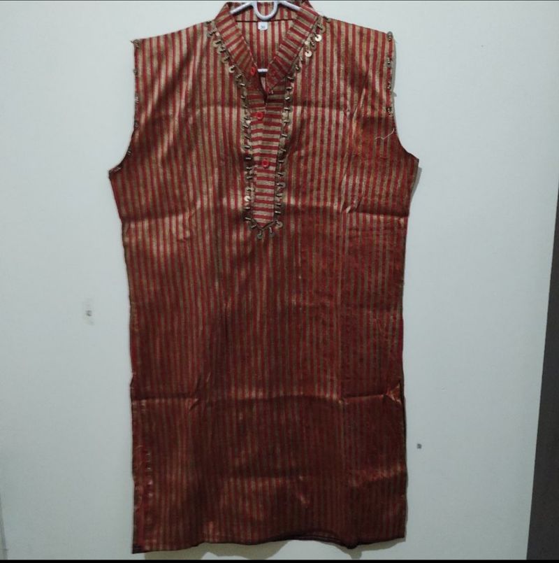 Red And Gold Striped Kurta