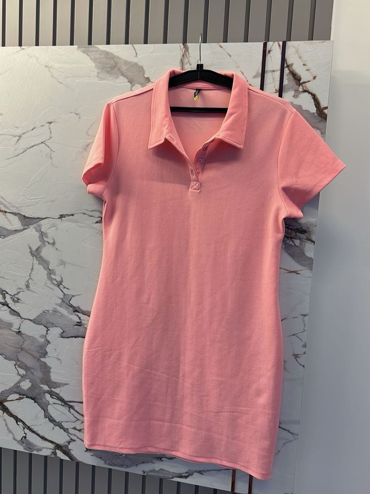 Pink Polo Shirt Dress, Bust- 36 XL Bodycon