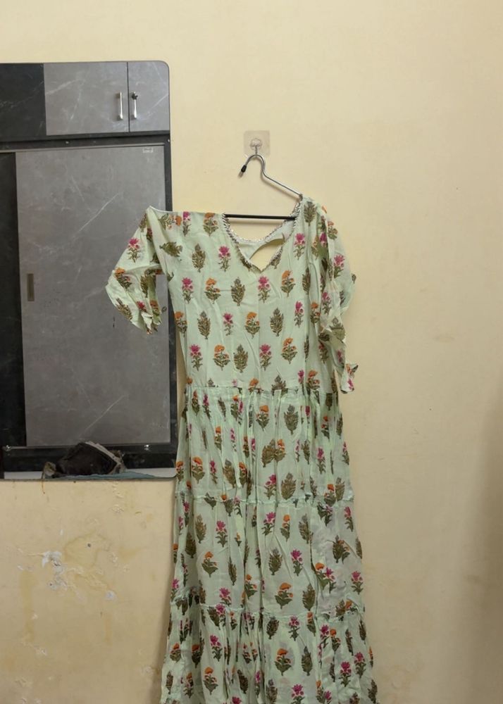 Light Blue Floral Tiered Kurta