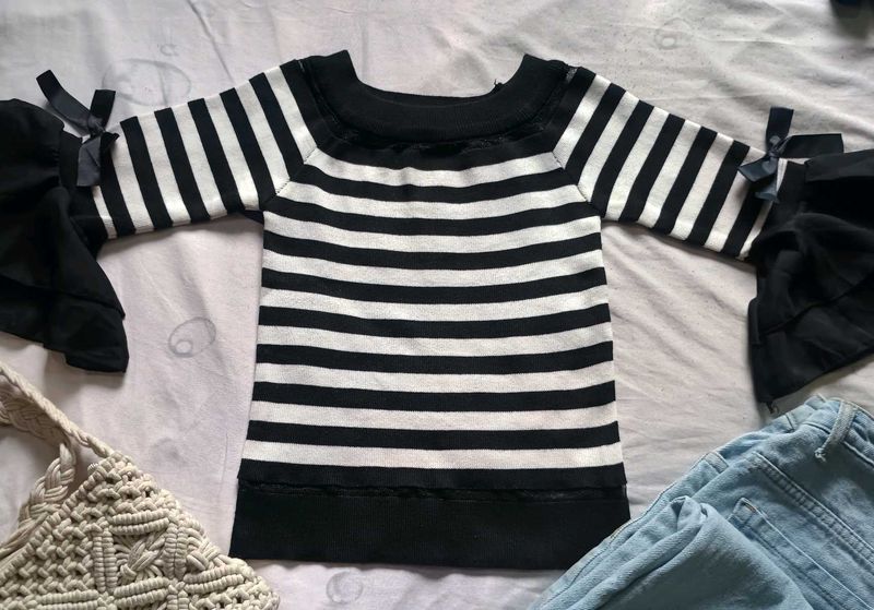 Striped Ruffle Bow Top