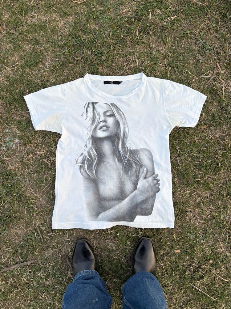 Vintage White Graphic Tee with Kate Moss Print