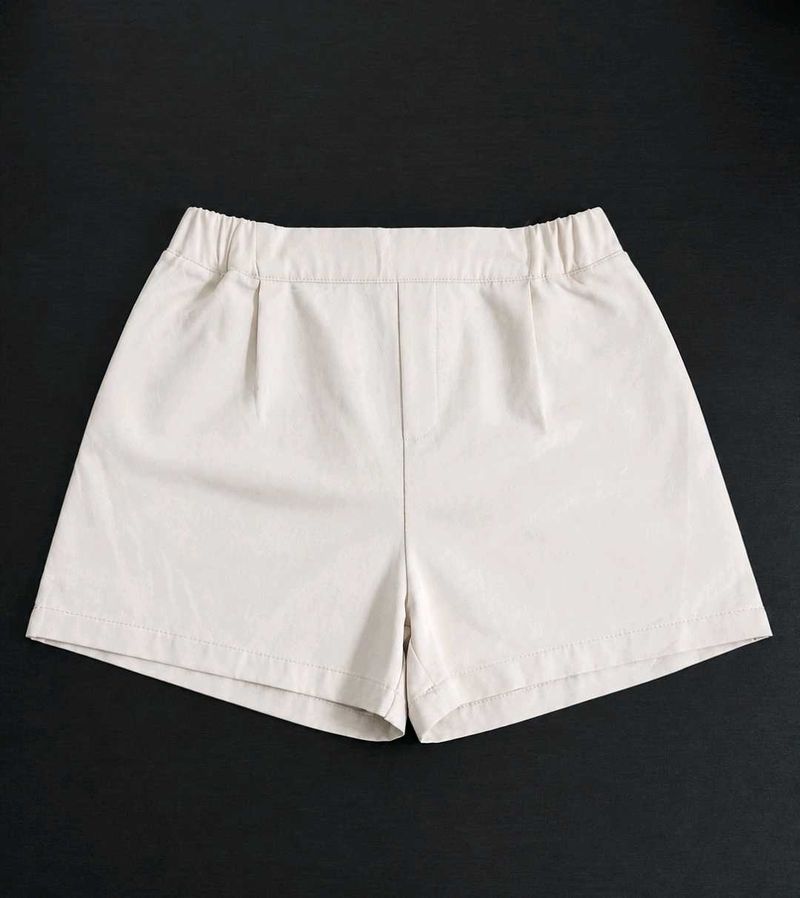 Cream Elastic Waist formal Shorts