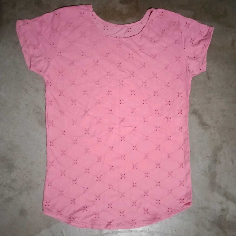 Pink Embroidered Cotton T-Shirt