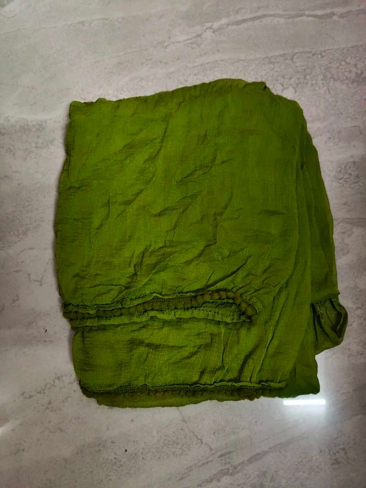 Vibrant Green Dupatta with  Pom Trim