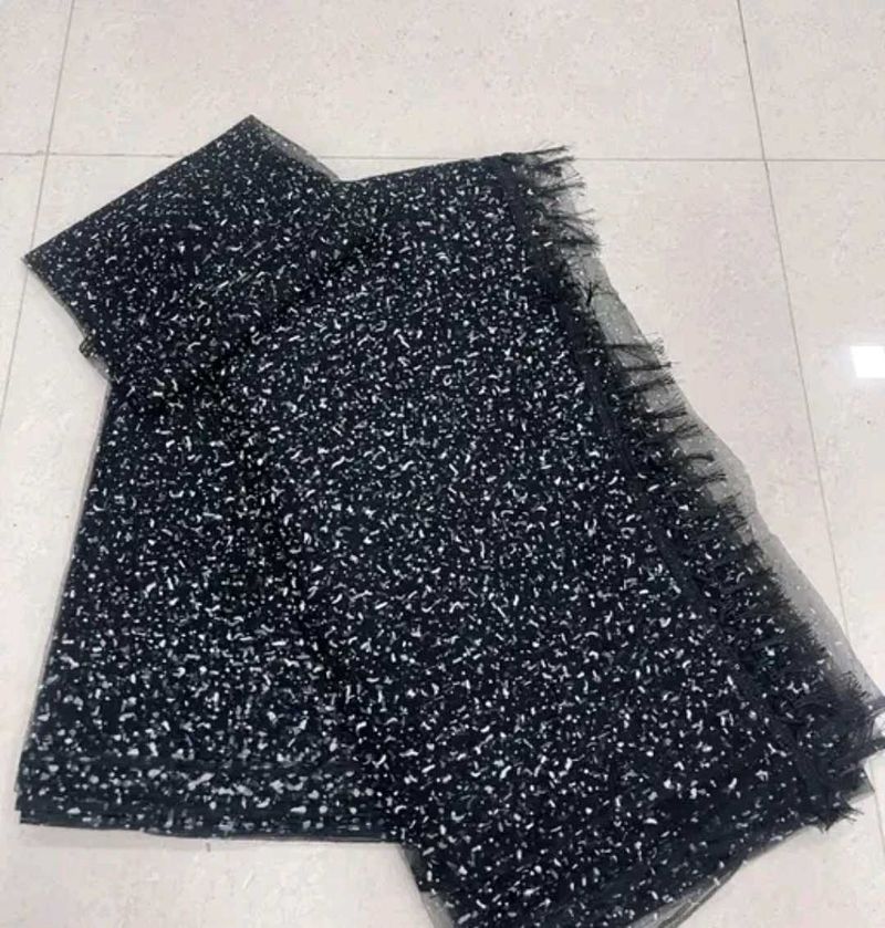 Sparkling Black Saare with Tassels