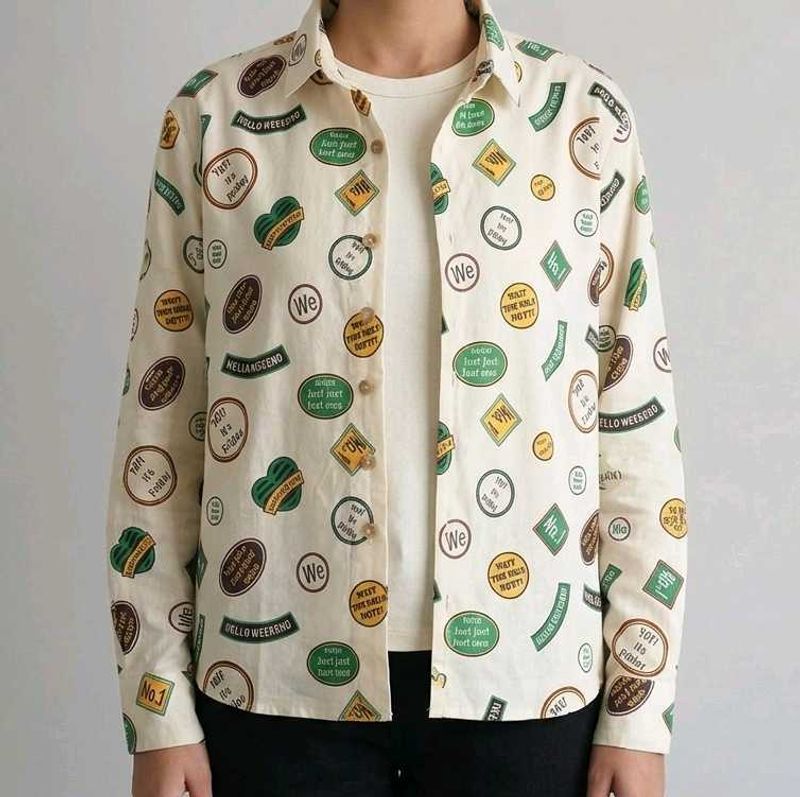Fun Graphic Print Button-Up Shirt