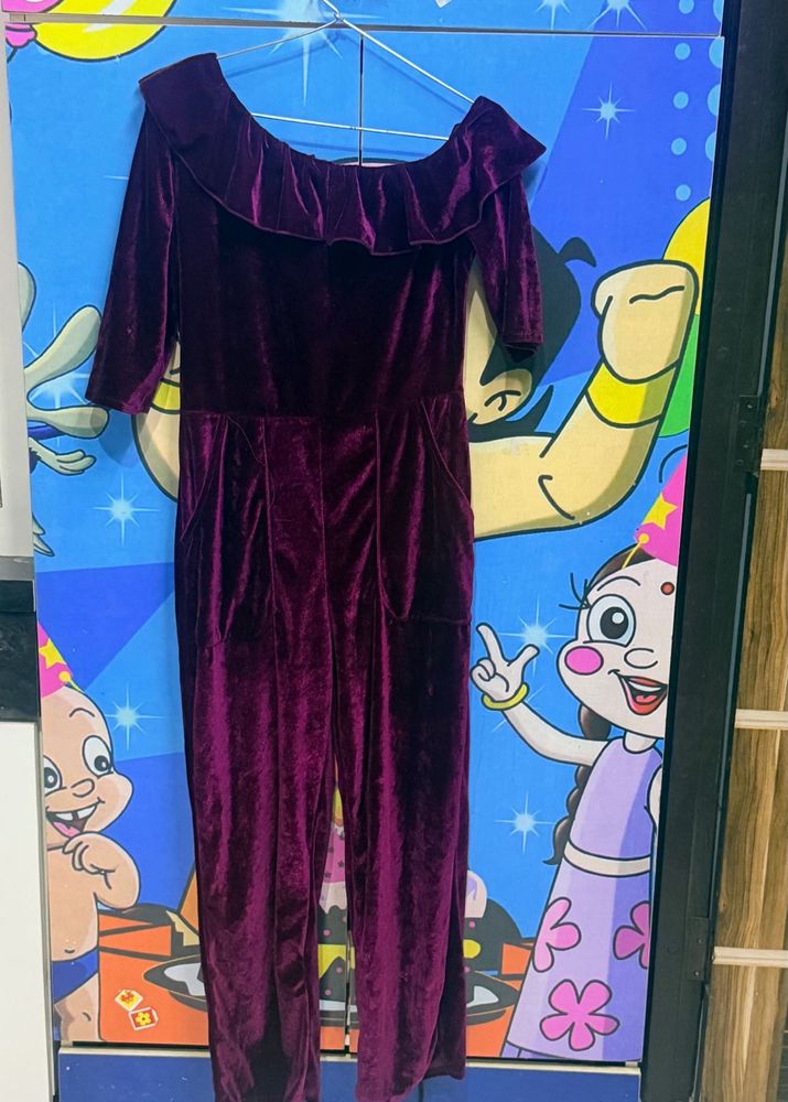 Velvet Off-Shoulder Jumpsuit